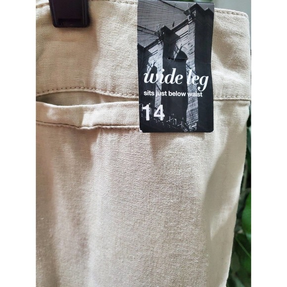 Newyork & Co. Women's Ivory Linen Mid Rise Pull On Wide Leg Dress Pant Size 14 - Picture 4 of 12
